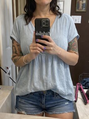 FREE The Impeccable Pig Light Blue V-Neck Blouse